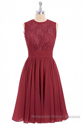 Burgundy Lace Sleeveless Backless A-Line Short Bridesmaid Dress